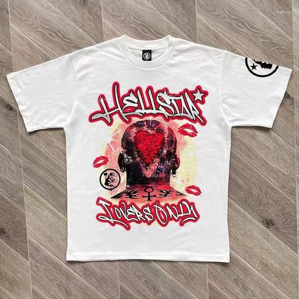 T-shirt da uomo T-shirt Estate Hellstar Only Tee Uomo Donna 1 T-shirt con stampa grafica rossa Hip Girocollo Manica corta T-shirt allentate calore