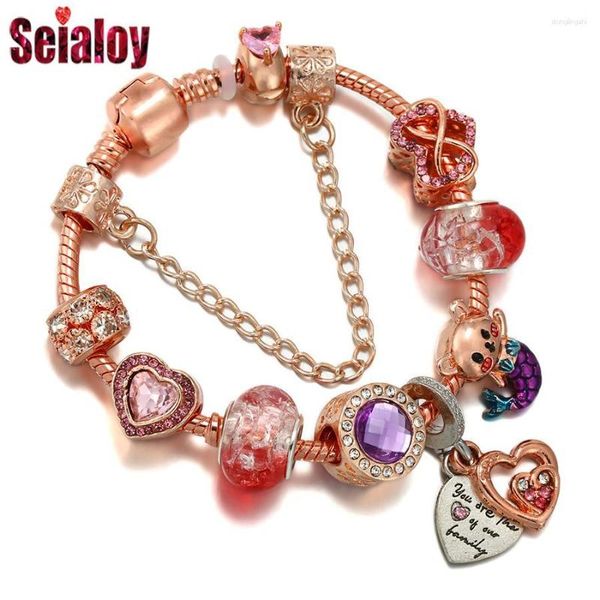 Braccialetti con ciondoli Seialoy Cuore color oro rosa per le donne Gioielli fai-da-te con braccialetto di perline di pesce