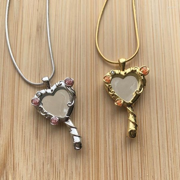 Kolye Kolyeleri Kadın Mücevher Hediyesi için Uzun Zincir Heart Mirror Klavikula Ceza Valentines 28tf