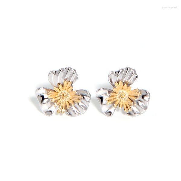 Brincos de argola design em miniatura temperamento simples prata esterlina 925 ouro estame flor feminina