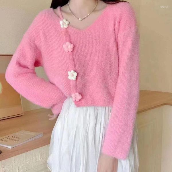 Damenpullover Harajuku Kawaii Vintage Pullover Langarm Frauen Rosa Schönes Set Kopfmantel Lässig Koreanisch Ästhetisch Herbst Tops Strickwaren