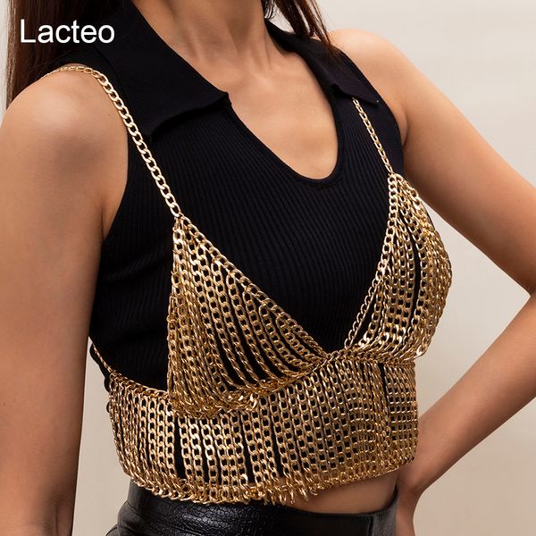 Anéis de botão de sino de umbigo Lacteo Gothic Body Chain Conjunto de duas peças Crop Tops e Shorts Feitos à Mão Corrente de Metal Jóias Para Mulheres Fantasia de Rave de Verão 230731