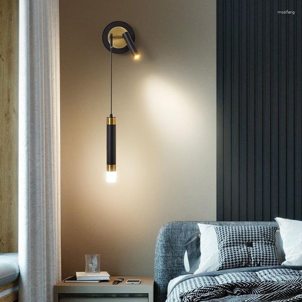 Candeeiro de parede quarto de cabeceira moderno simples luz luxo criativo com luzes pontuais linha de suspensão