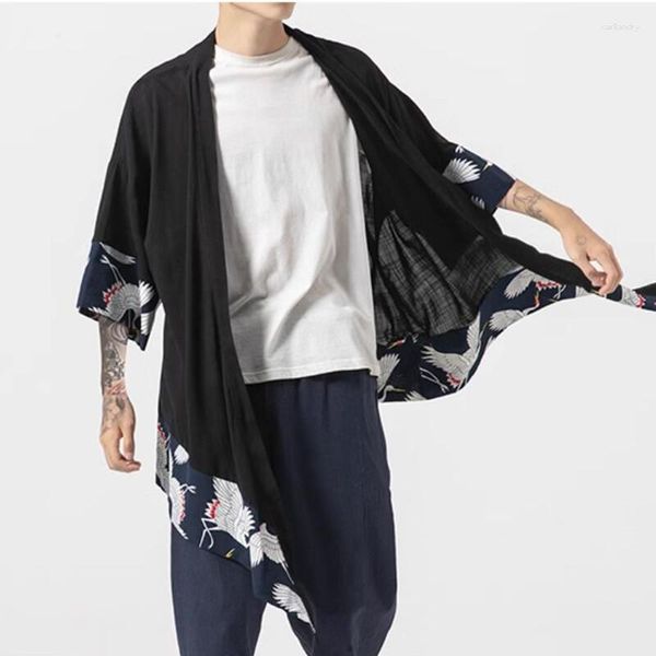 Erkek Ceketler Erkek Japon Kimono Geleneksel Kostüm Giyim Bluz Gömlek Haori Yukata Hendek Ceket