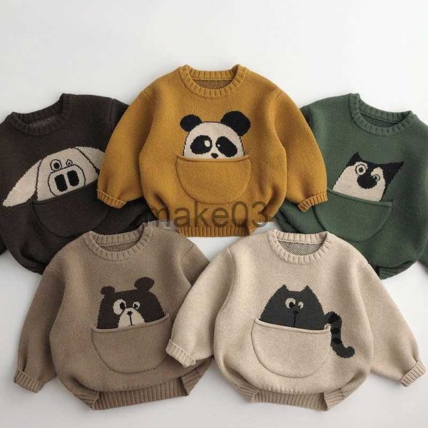 Cardigan 2023 Autunno Inverno New Cartoon Pullover Maglione Ragazzi Pocket Panda Camicia lavorata a maglia Ragazze Allentato Carino Top Bambini Allmatch Abbigliamento J230801