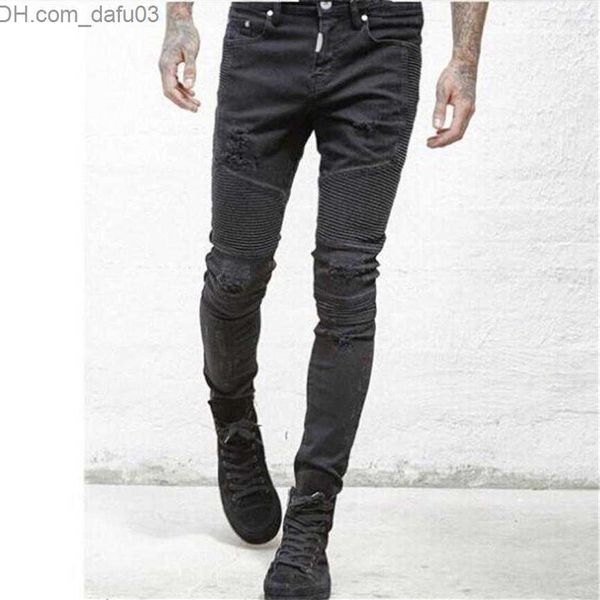 Jeans da uomo Fashion-Designer Jeans da uomo skinny con denim elastico sottile Fashion Bike Jeans di lusso Pantaloni da uomo Strappato Hole Jean For Men Plus Size 268J Z230801