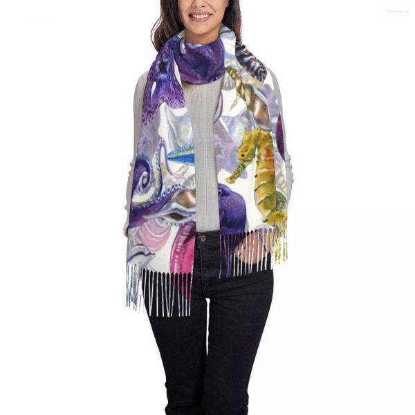 Sciarpe Sciarpa da donna Inverno Estate Spiaggia Conchiglia Creature tropicali Sottile Mantello caldo Avvolge Bandana femminile Pashmina Nappa lunga