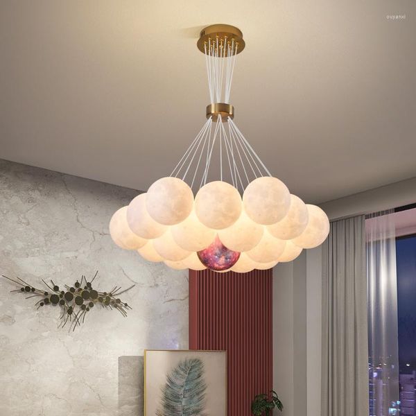 Pendant Lamps Chandeliers Lights Modern 3D Moon LED Dining Island Bubble Ball Lamp Living Room Decoration Suspension Fixtures