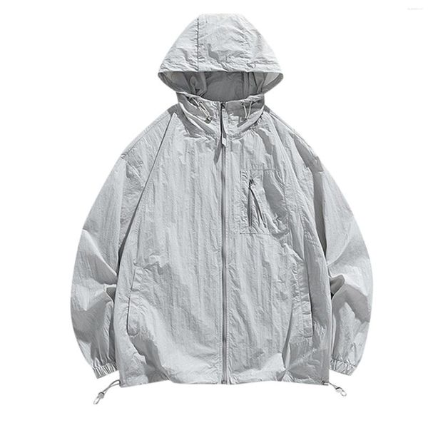 Jaquetas masculinas 2023 casaco de proteção solar para homens cor sólida com capuz ao ar livre casual montanha fino leve respirável terno