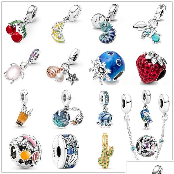 Charms 925 Sterling Silber DIY Perlen Ozean Quallen Schildkröte Kirsche Anhänger Charme für Original Pandora Armband Schmuck Drop Lieferung F Dhy2J