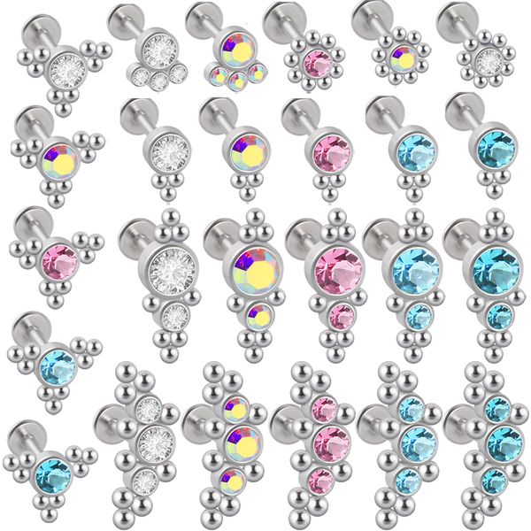 Navel Bell Button Rings 25PCS / Lot Steel Lip Bar Labret Clear Crystal Orecchino Helix Tragus Cartilagine Flat Base Ear Studs Piercing all'ingrosso 230731