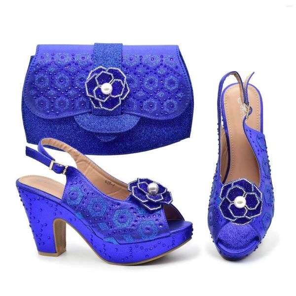 Kleiderschuhe Doers-Ankunft Afrikanische Hochzeit und Tasche Set Blue Color Italienisch mit passenden Taschen Nigerian Women Party SGW1-2