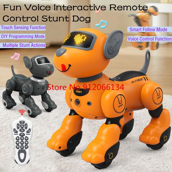 Animais RC elétricos Pais Filhos Acompanham Sensor de Toque RC Cão Robô 2 4G Interação por Voz Programação DIY Emoticons Divertidos Controle de Rádio Dublê 230801