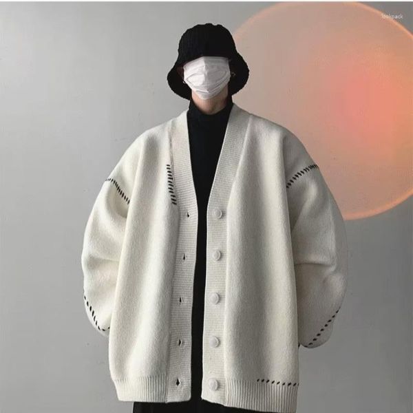 Giacche da uomo Magione giapponese Cappotto giapponese sciolto vento pigro retrò autunno e inverno coppia addensata Cardigan V-Nked Knitted