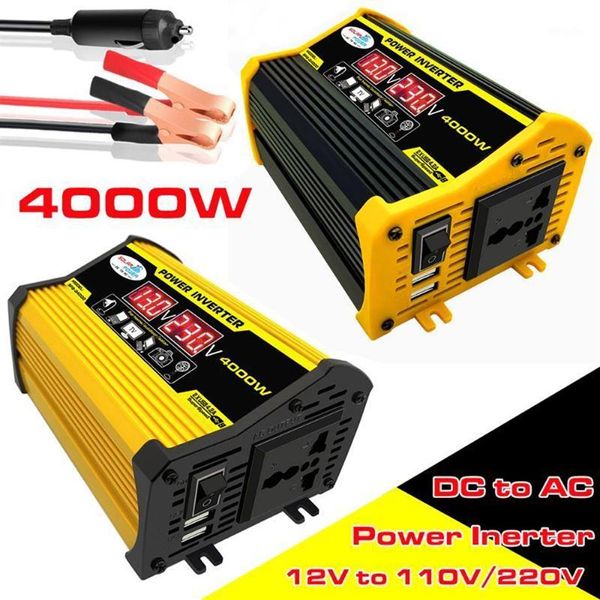 Araba Atlama Başlangıç ​​Gücü İnverter 4000W Güç Güneş Dönüştürücü Adaptör Çift USB LED Ekran 12V ila 220V 110V Voltaj Transformatörü Modi305a