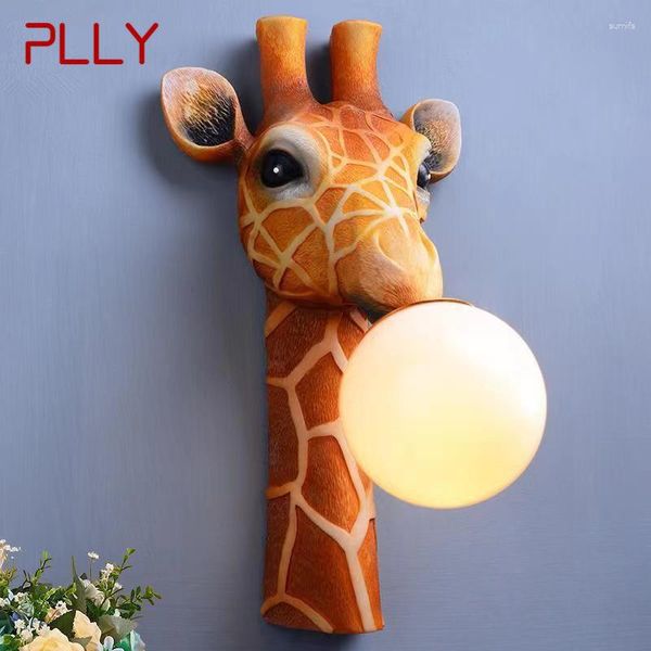 Candeeiro de parede PLLY Contemporâneo Interior LED Criativo Desenho Animado Girafa Resina Arandela Luz Para Casa Quarto Infantil Corredor