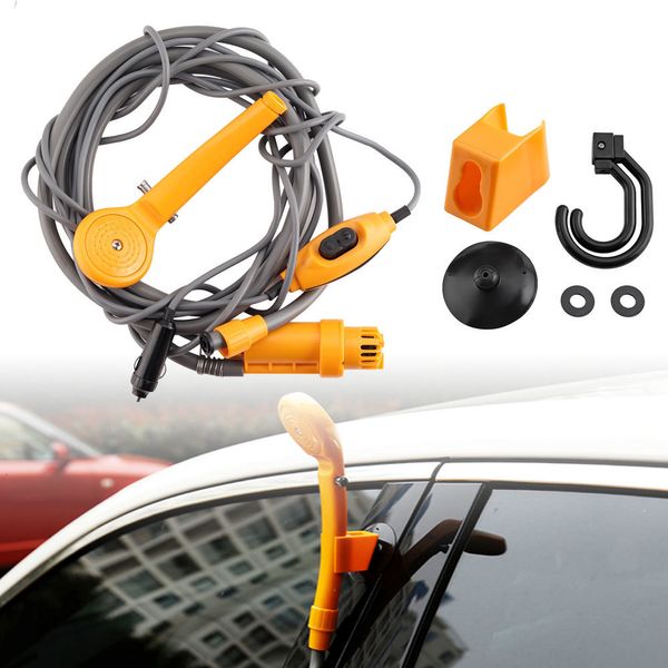 Cabeças de chuveiro de banheiro 12V Chuveiro de acampamento Chuveiro de carro Lavadora de alta pressão Bomba elétrica para acampamento ao ar livre Viagem Pet portátil Lavadora de carro Chuveiro 230731