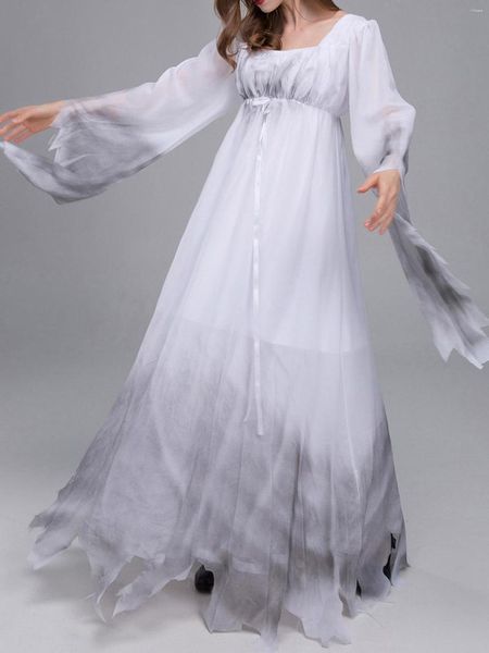 Abiti casual Costume da fantasma gotico vittoriano da donna Gossamer White Fancy Dress Halloween Cosplay Haunter Party Outfit per adulti