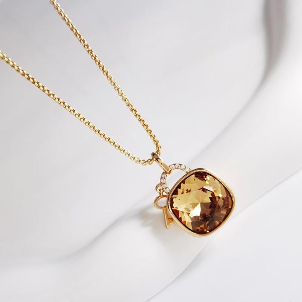 Подвесные ожерелья квадрат для ожерелья женщин с 12 -миллиметровыми кристаллами из Австрии Трендовый геометрический золотой цвет женские украшения