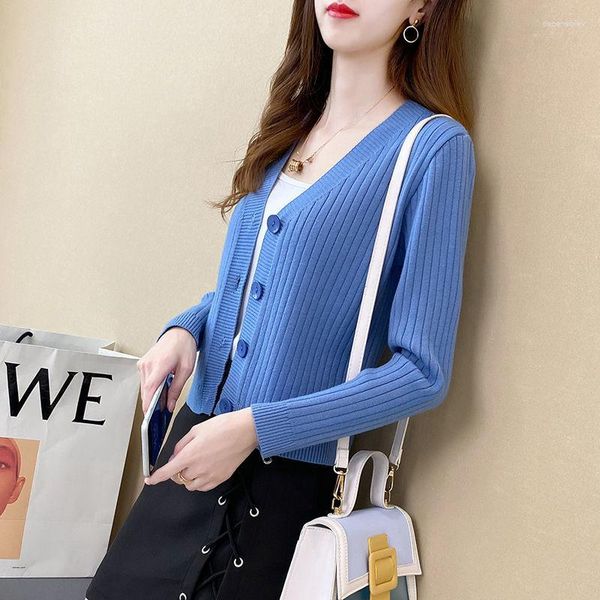 Women's Knits 2023 Women's Knitted Cardigan Maglione Cappotto Trendy Short Top Abiti a maniche lunghe avvolti con stile occidentale