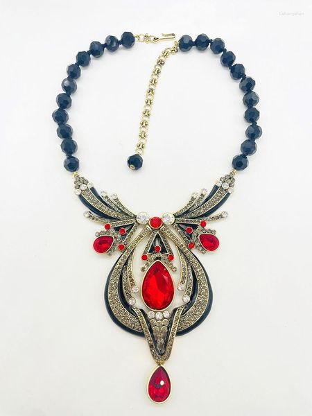Подвесные ожерелья прекрасные ювелирные украшения женская черная эмаль и красный кристалл инкрустанный колье нагрудника - изысканное заявление