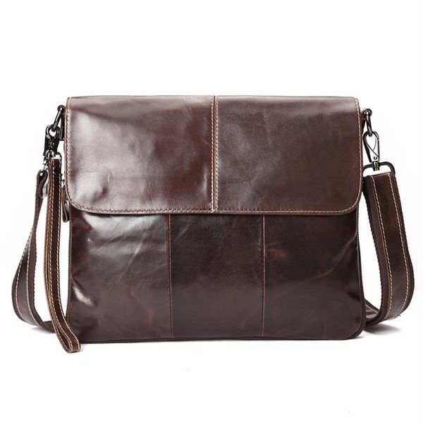 Vintage Genuine Leather mens messenger bag leather for Men - High Quality Brown Casual Business Briefcase with Large Capacity