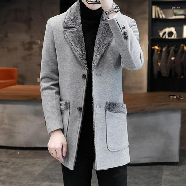 Trench Coats Masculino Outono Inverno Negócios Casual Clássico Veludo Quente Lã Slim Cor Sólida Jaquetas Longas Para Homens Chaquetas