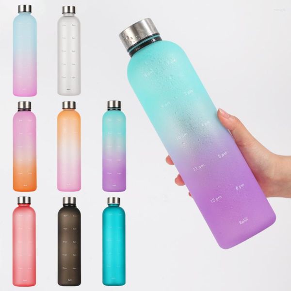 Bottiglie d'acqua 1000ml Gradient Color Space Cup Outdoor Grande capacità Sport smerigliato Bottiglia portatile Tappo in acciaio inossidabile PC Plastica