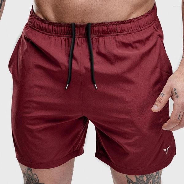 Herren-Shorts für Herren, Workout, Fitness, atmungsaktiv, Jogger, Fitnessstudios, Bodybuilding, schnell trocknend, Freizeit, Laufen, männlich, Weinrot