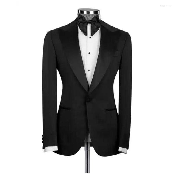 Мужские костюмы черные формальные мужчины Slim Fit 3 штуки на пике отворотов для свадебной одежды одежда мода