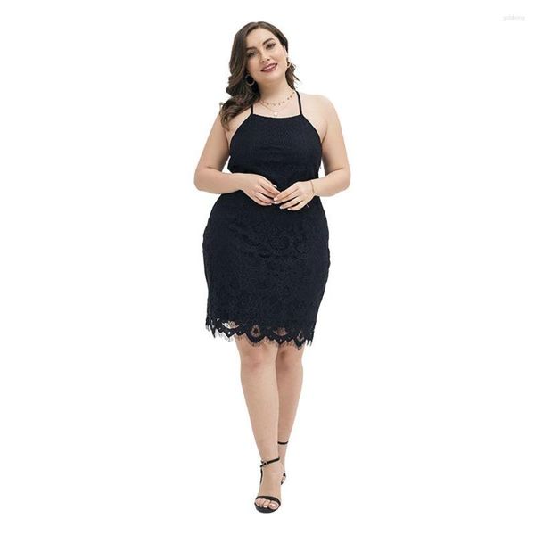 Artı boyutu elbiseler 2023 moda siyah dantel sundresses kadınlar için kadın kıyafetler yular seksi kulüp parti hafif yaz mini elbise