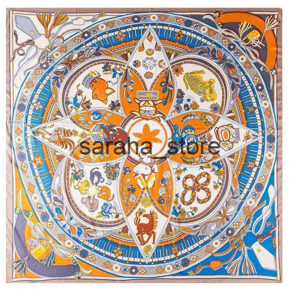 Sciarpe Autunno Inverno Sciarpa oversize in twill di Pashmina Stampa zodiacale cinese Scialle quadrato 130 * 130cm Sciarpe di lusso con fazzoletto avvolgente grande J230801