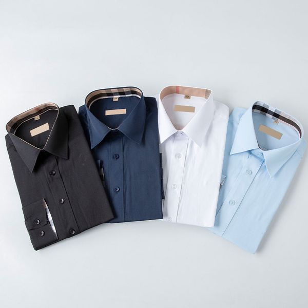 Camicie eleganti da uomo classiche di design Camicia casual a maniche lunghe da lavoro Primavera Autunno Vestibilità regolare Colletto flessibile Camicie solide elasticizzate per uomo Nero Bianco Blu navy