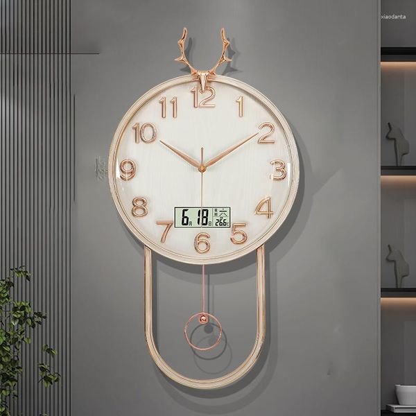 Relógios de parede Relógio digital estético Calendário do quarto Temperatura tranquila Quartzo exclusivo Sala de estar Moderna Decoração Saat Interior da casa