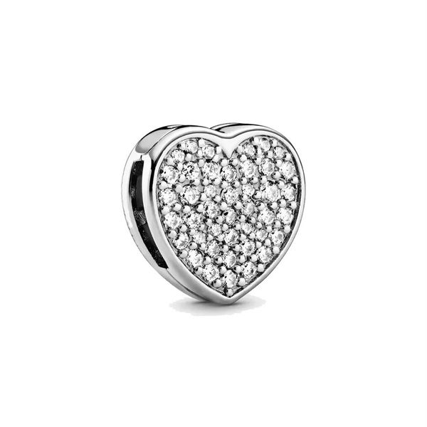 Fine jewelry Authentic 925 Sterling Silver Bead Fit Pandora Charm Bracciali Reflexions Pave Heart Clip Charms Catena di sicurezza Pendant203t