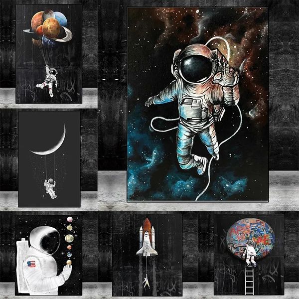 Dream Stars Tuval Boyama Astronot Uzay Poster Baskılar Duvar Sanat Resimleri Living Boy's Odası Ev Dekoru Hediyesi Arkadaş için W06