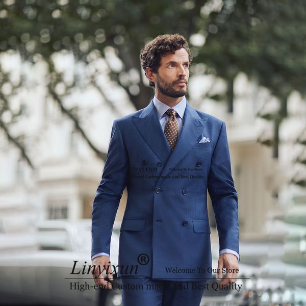 Мужские костюмы Blazers Королевский синий костюм для мужчин с двойной грудью деловой пиджак Hombre Slim Fit Lyxedo 2 кузнеца ежедневная куртка костюм Homme 230731