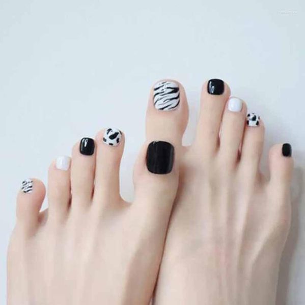 Falsche Nägel, gefälschte künstliche Zehenspitzen, Zebra, französischer Fuß, Acryl, professionelles Nail-Art-Dekor, vollständige Abdeckung, Zehennägel, Maniküre