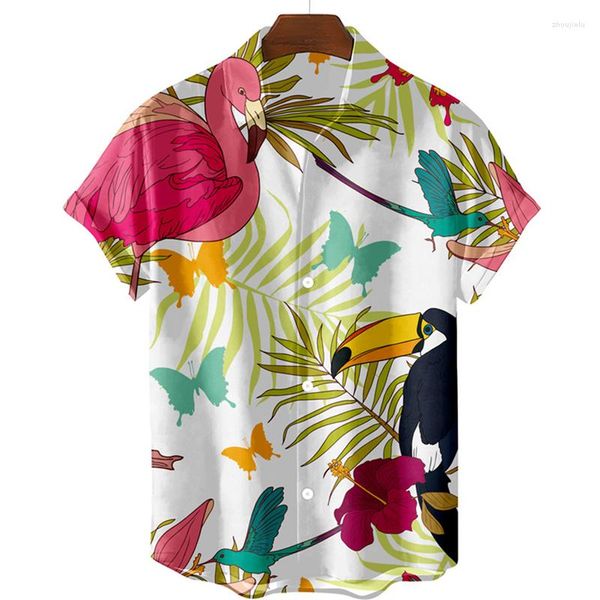 Männer Casual Hemden Flamingo Gedruckt Für Männer Mode Strand Urlaub Kurzarm Top Streetwear 2023 Männliche Kleidung