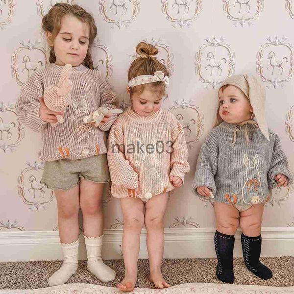 Cardigan Ins Popular Kids Bunny Jumper Oversize Cotton Sweatershirt Cable Knit Rabbit Embroidery Pullover Maglione J230801