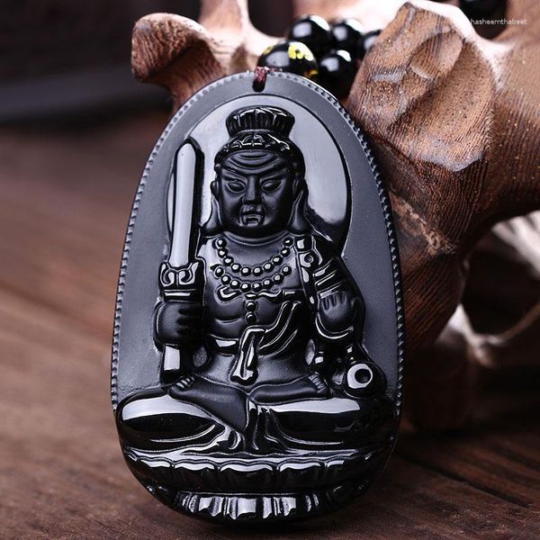 Anhänger Halsketten Acalanatha Bodhisattva Halskette Schwarzer Obsidian Geschnitzter Buddha Glücksamulett Schmuck für Frauen Männer