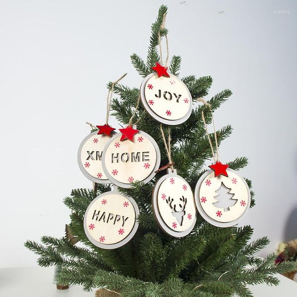 Decorazioni natalizie 2023 Ornamenti da appendere all'albero fai-da-te per la decorazione del partito dell'anno festivo Artigianato in legno di Natale Tag rotondo con scritta vuota