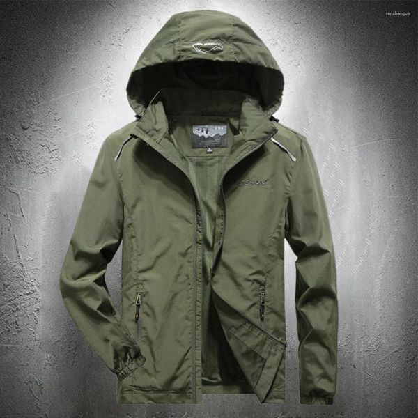 Giacche da uomo Giacca a vento leggera da uomo con cappuccio Felpa con cappuccio casual Verde militare Trekking militare Cappotti da escursionismo