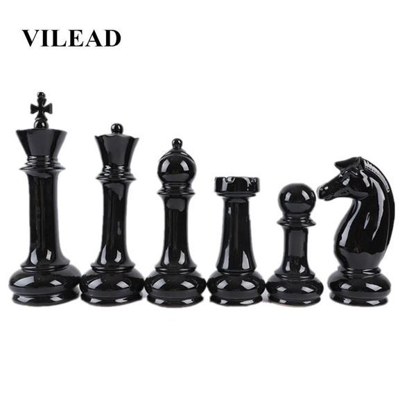 VILEAD sechsteiliges Set internationale Schachfiguren aus Keramik, kreatives europäisches Kunsthandwerk, Heimdekoration, Zubehör, handgefertigtes Ornament T238P