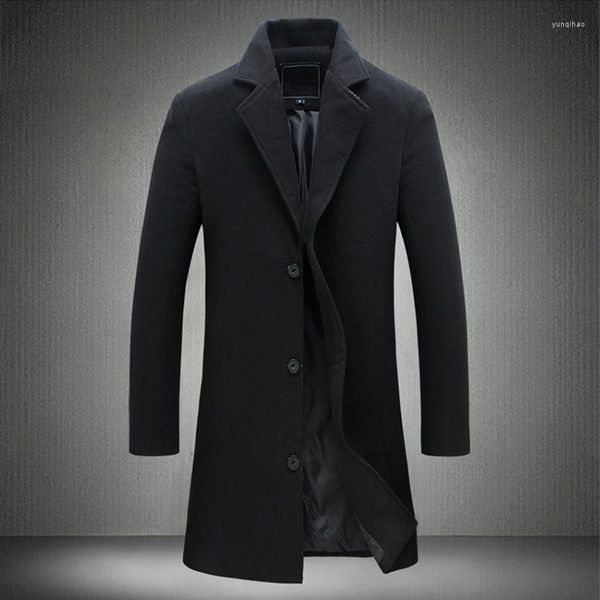 Männer Trenchcoats Herbst Winter Herren Mantel Langen Mantel Männer Koreanische Slim Fit Oversize Woolen Casual Ärmel Schwarz Oberbekleidung 4XL 5XL