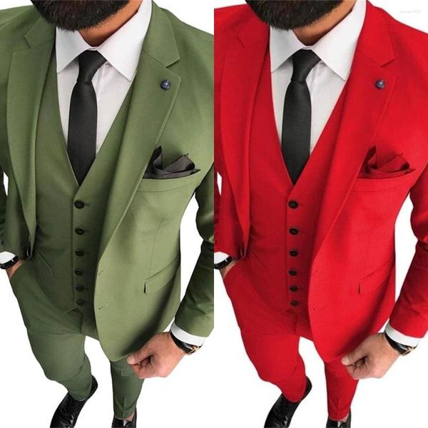 Conjunto de ternos masculinos clássicos de ajuste fino, 3 peças, um botão, jaqueta de smoking masculino, colete, calças sólidas, roupas formais personalizadas para homens