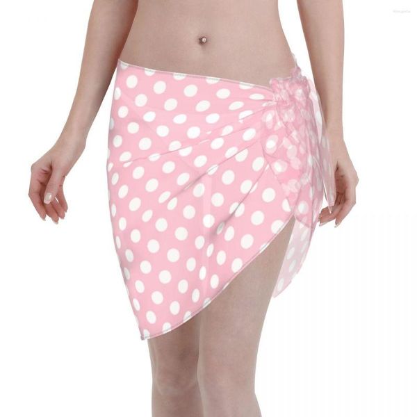 Kadın Mayo Pembe Polka Dot Desen Kaftan Sarong Mayo Kadın Sevimli Polyester Beach Elbise Bikini Ört