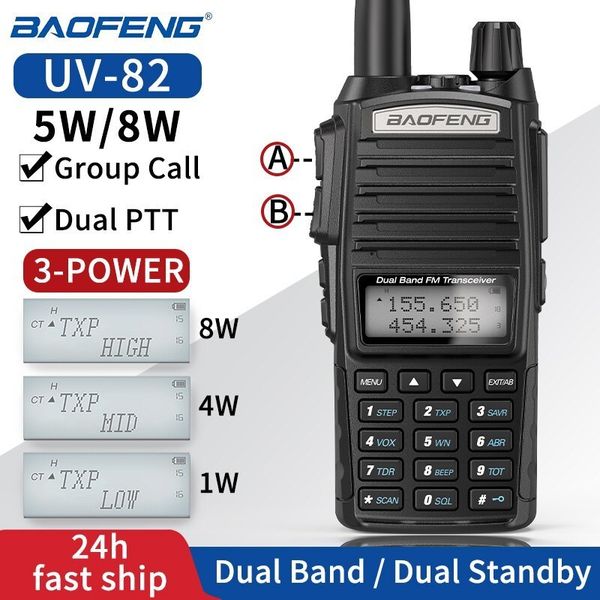 Walkie Talkie Baofeng UV 82 Real 5W 8W Ham Radio Comunicador Dual Ptt Long Range 2 -й портативный FM -любительский станция 230731