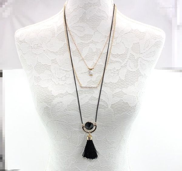 Collane con ciondolo Multistrato Geometrico Mezzo tondo Bianco Marmo Pietra Pavimenta Crystal Bar Nappa Necklce per le donne