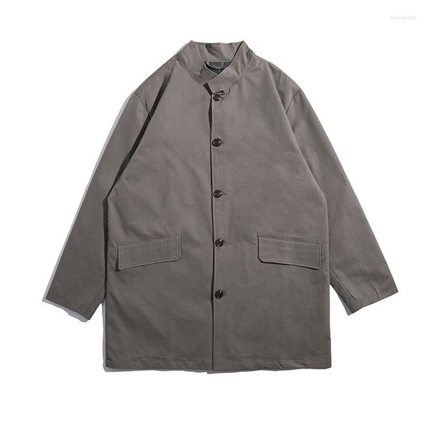 Мужские траншевые пальто Японская мужская корейская уличная одежда мода свободная повседневная винтажная длинная грузовая куртка транш -плащ на открытом воздухе мужская пальто мужское